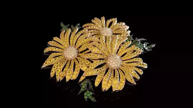 brooch flower with diamonds 3D print model