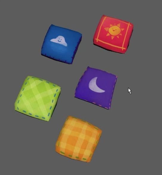 Pillow five colorful squares 3D model_2