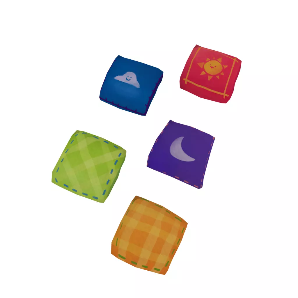 Pillow five colorful squares 3D model_0