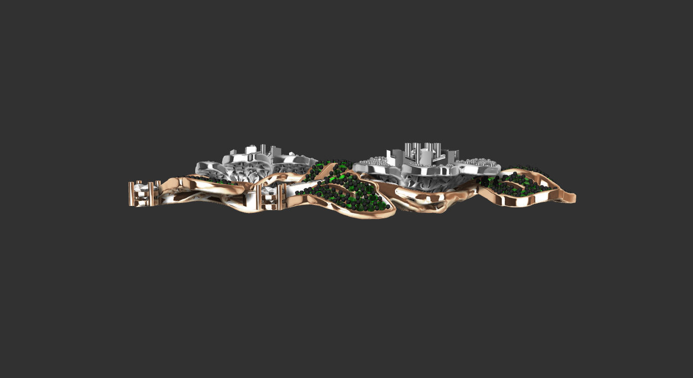 broch flower brooch with diamonds and leaves 3D print model_3