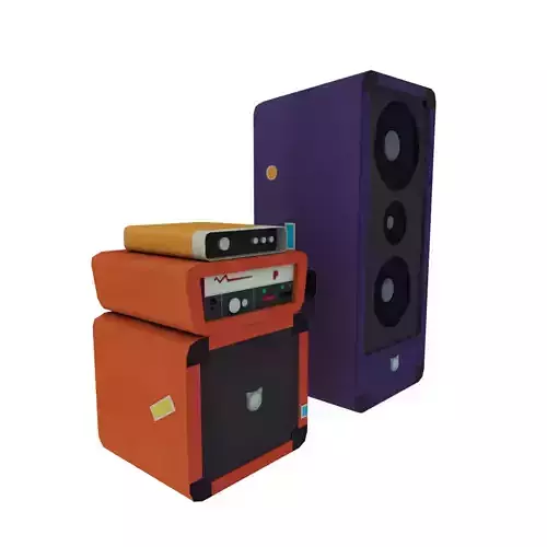 Amplifier speaker and bookshelf 3D model