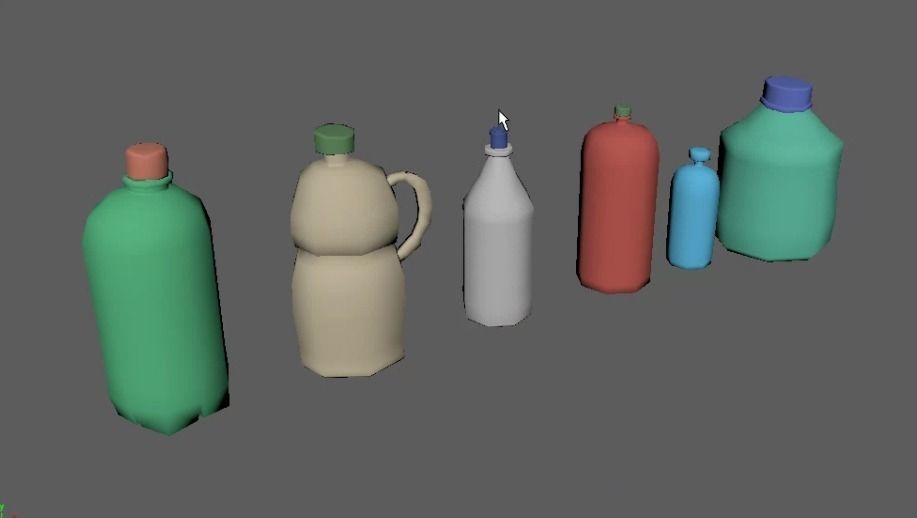 Bottles different colored plastic 3D model_1