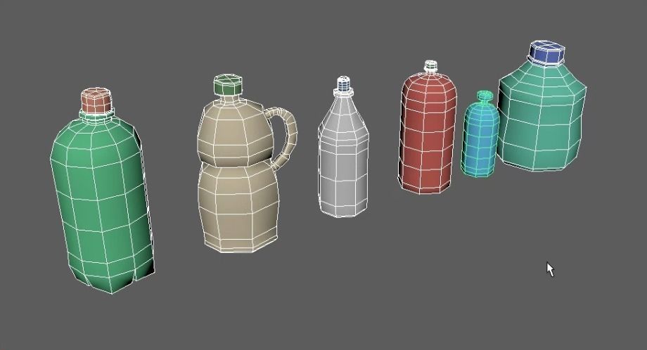 Bottles different colored plastic 3D model_2