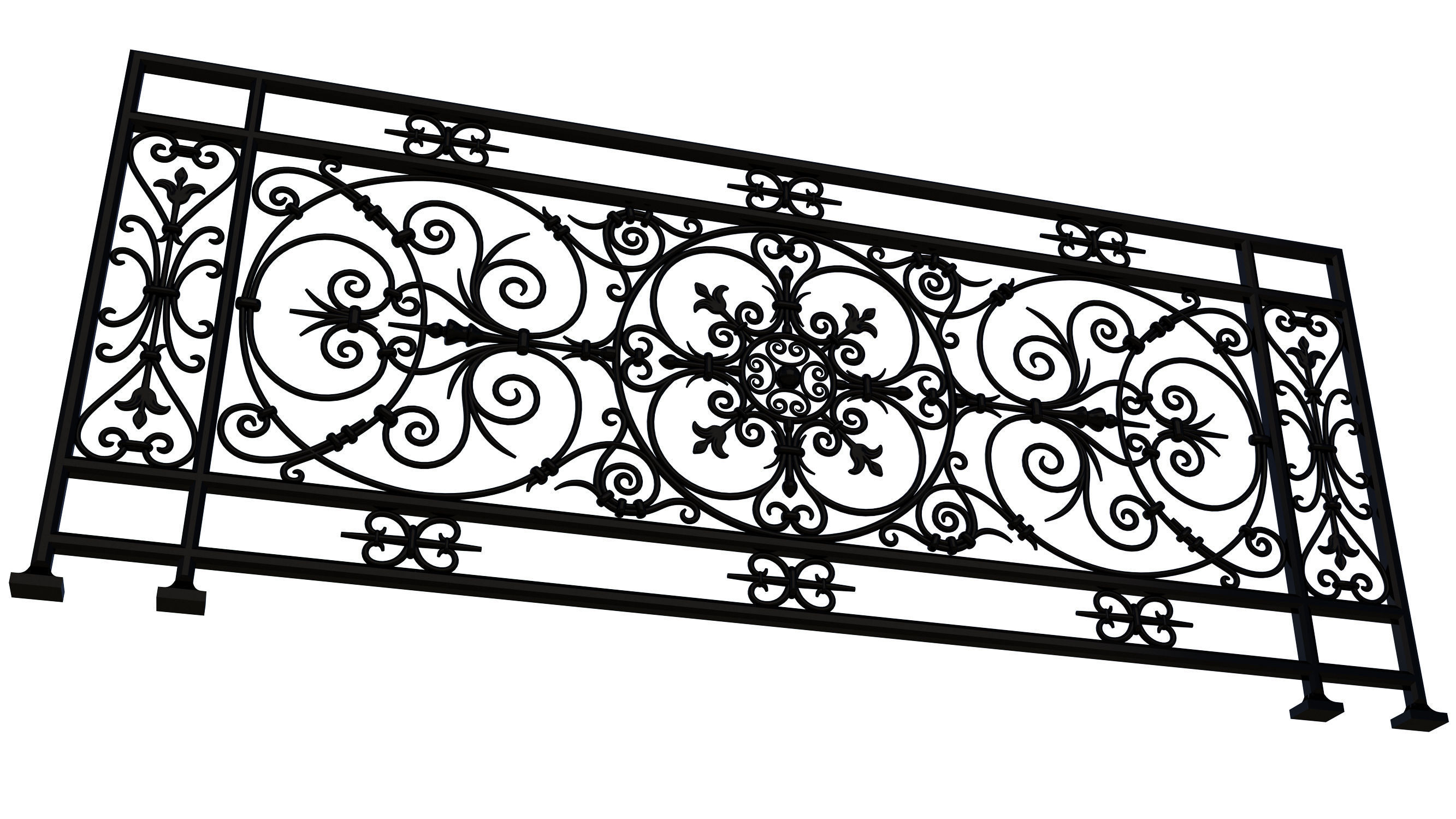 Forging Iron Forged Balcony Railing Baroque Classic Low-poly 3D model_5