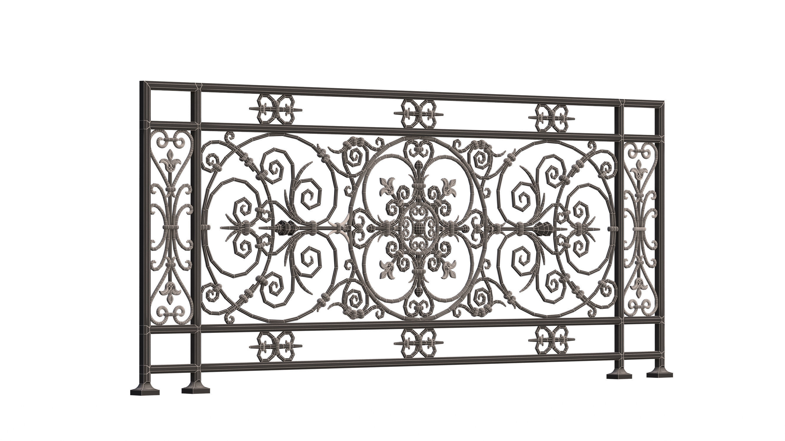 Forging Iron Forged Balcony Railing Baroque Classic Low-poly 3D model_12