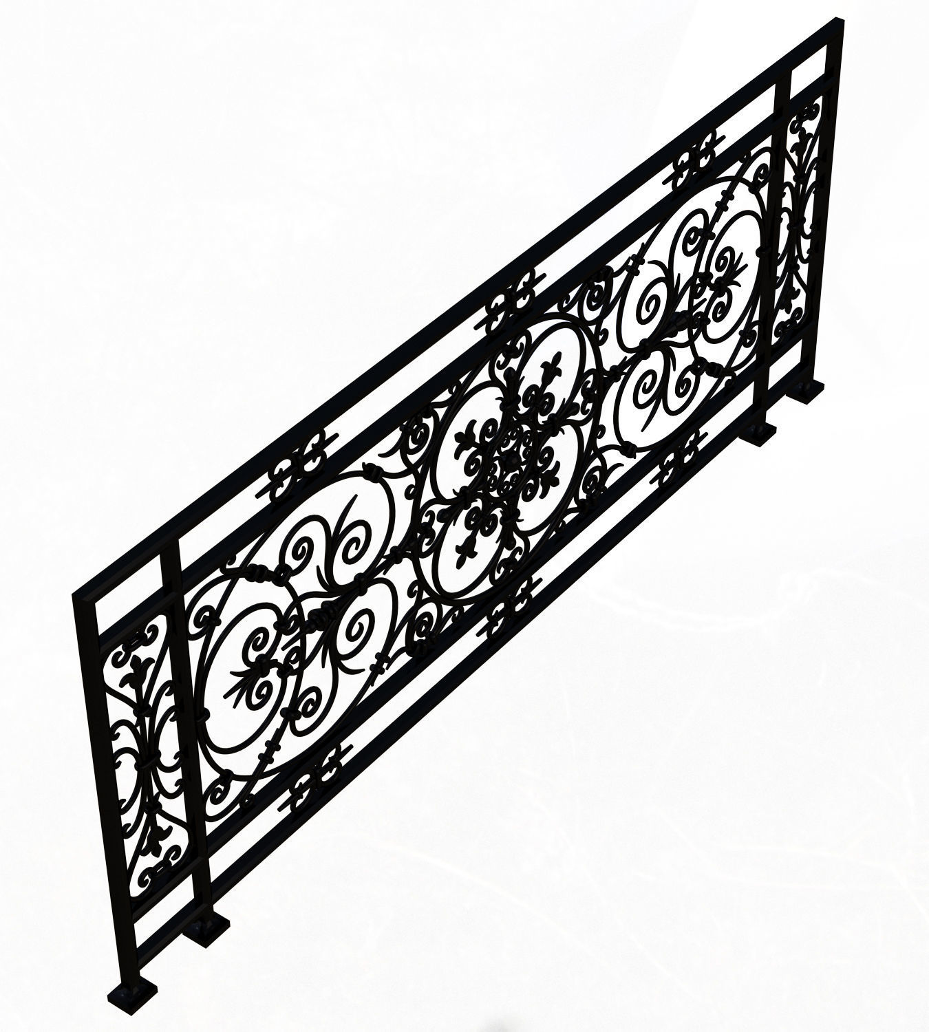 Forging Iron Forged Balcony Railing Baroque Classic Low-poly 3D model_6
