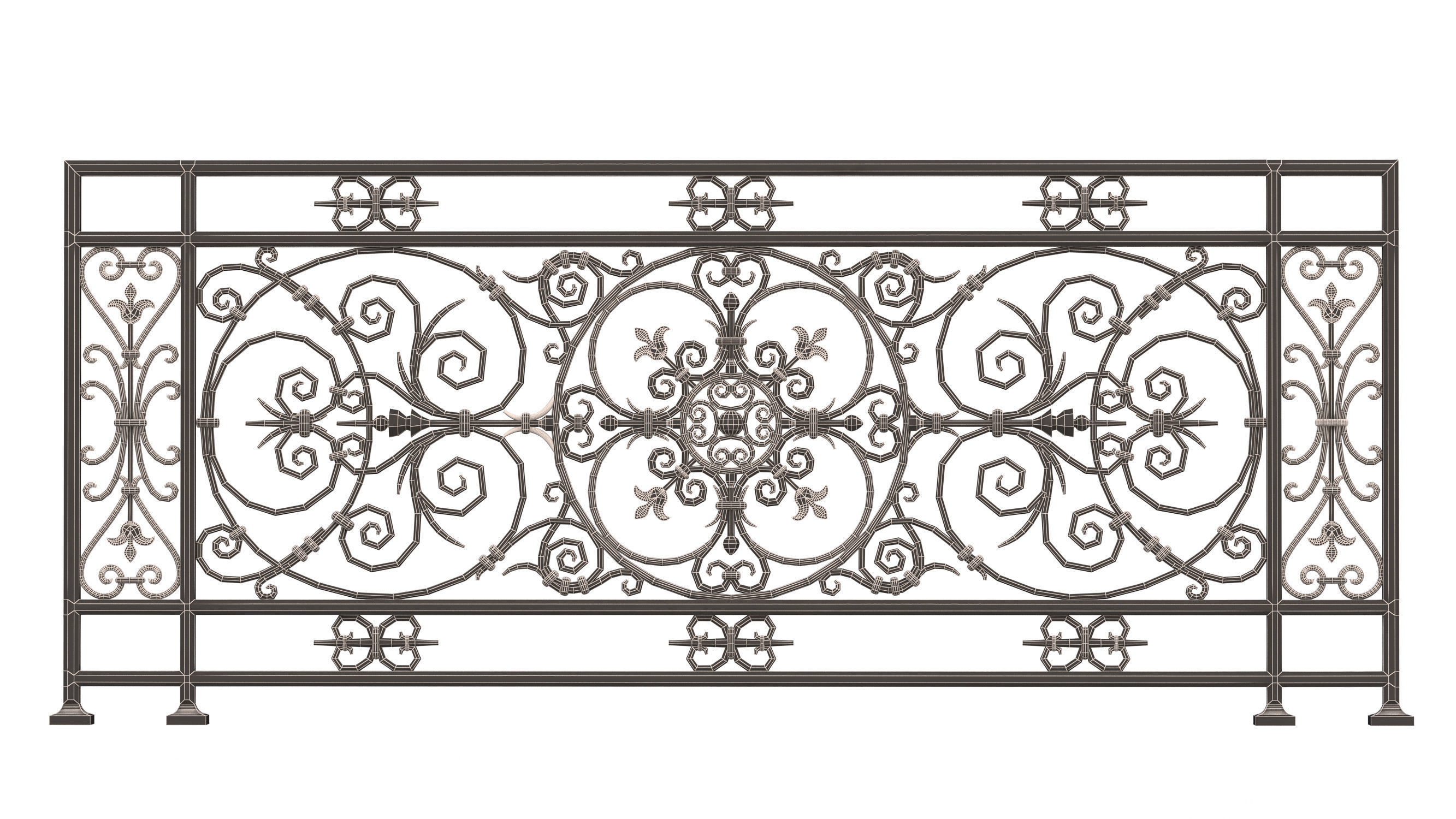Forging Iron Forged Balcony Railing Baroque Classic Low-poly 3D model_14