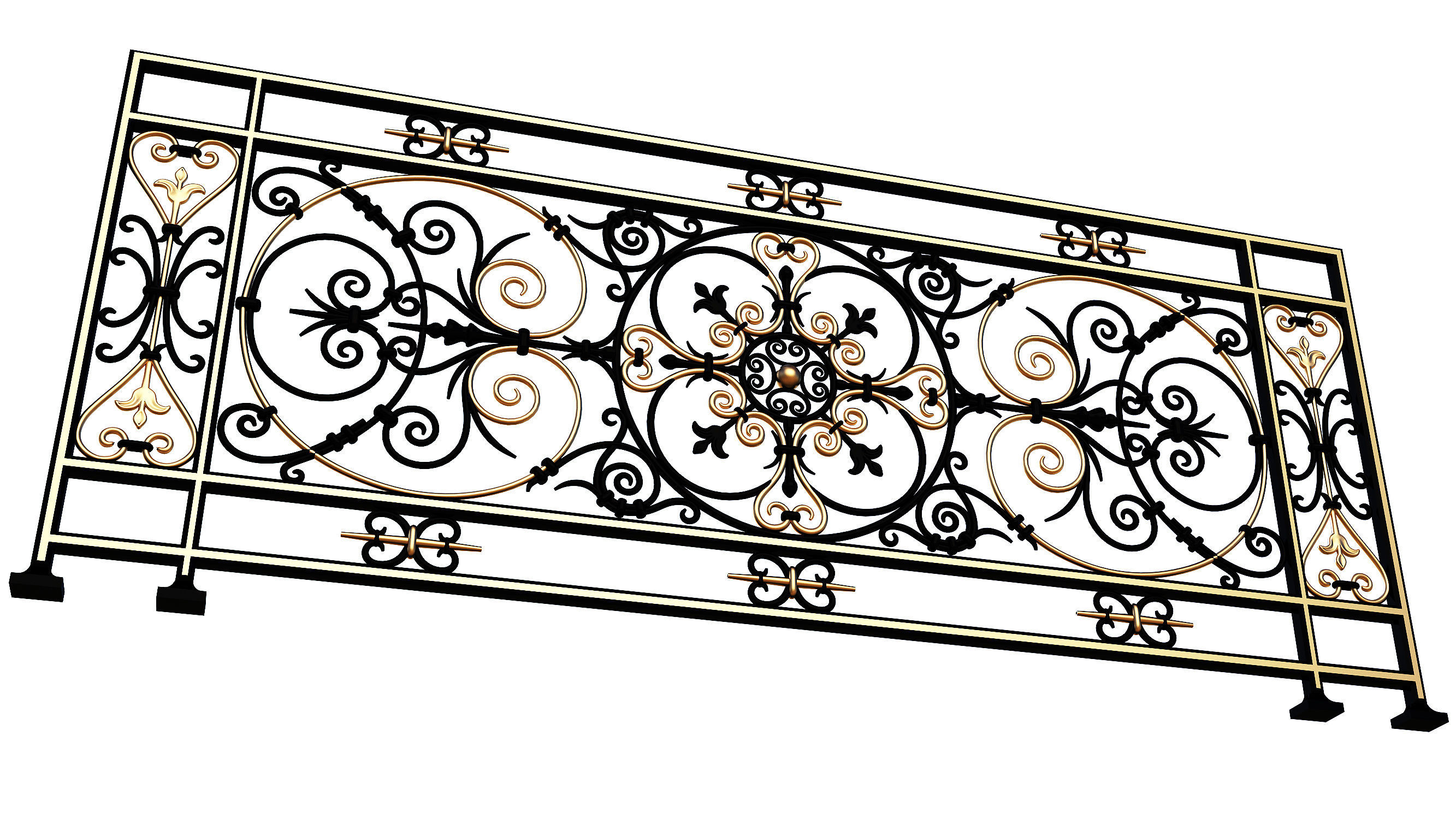 Forging Iron Forged Balcony Railing Baroque Classic Low-poly 3D model_9