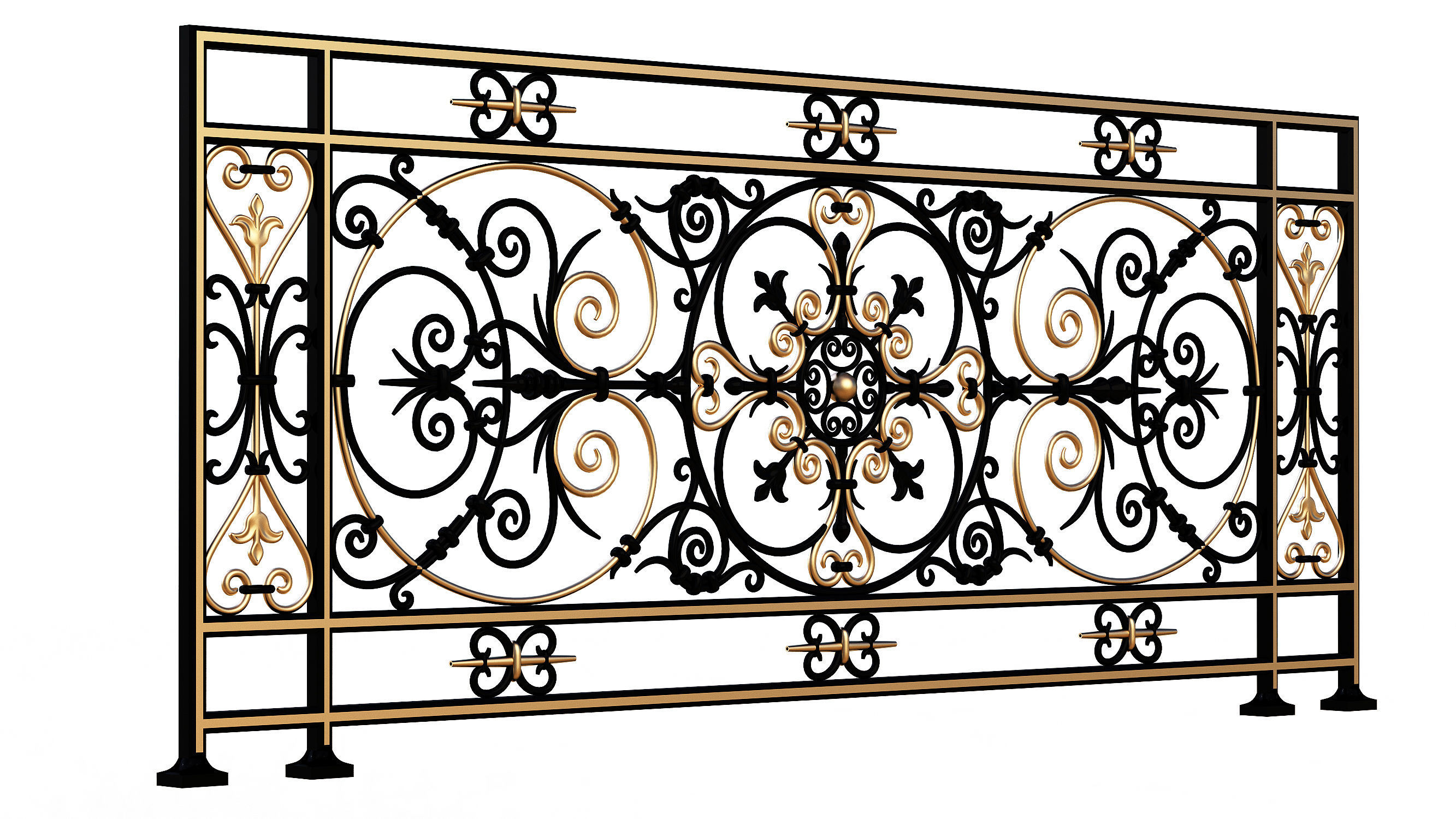 Forging Iron Forged Balcony Railing Baroque Classic Low-poly 3D model_8