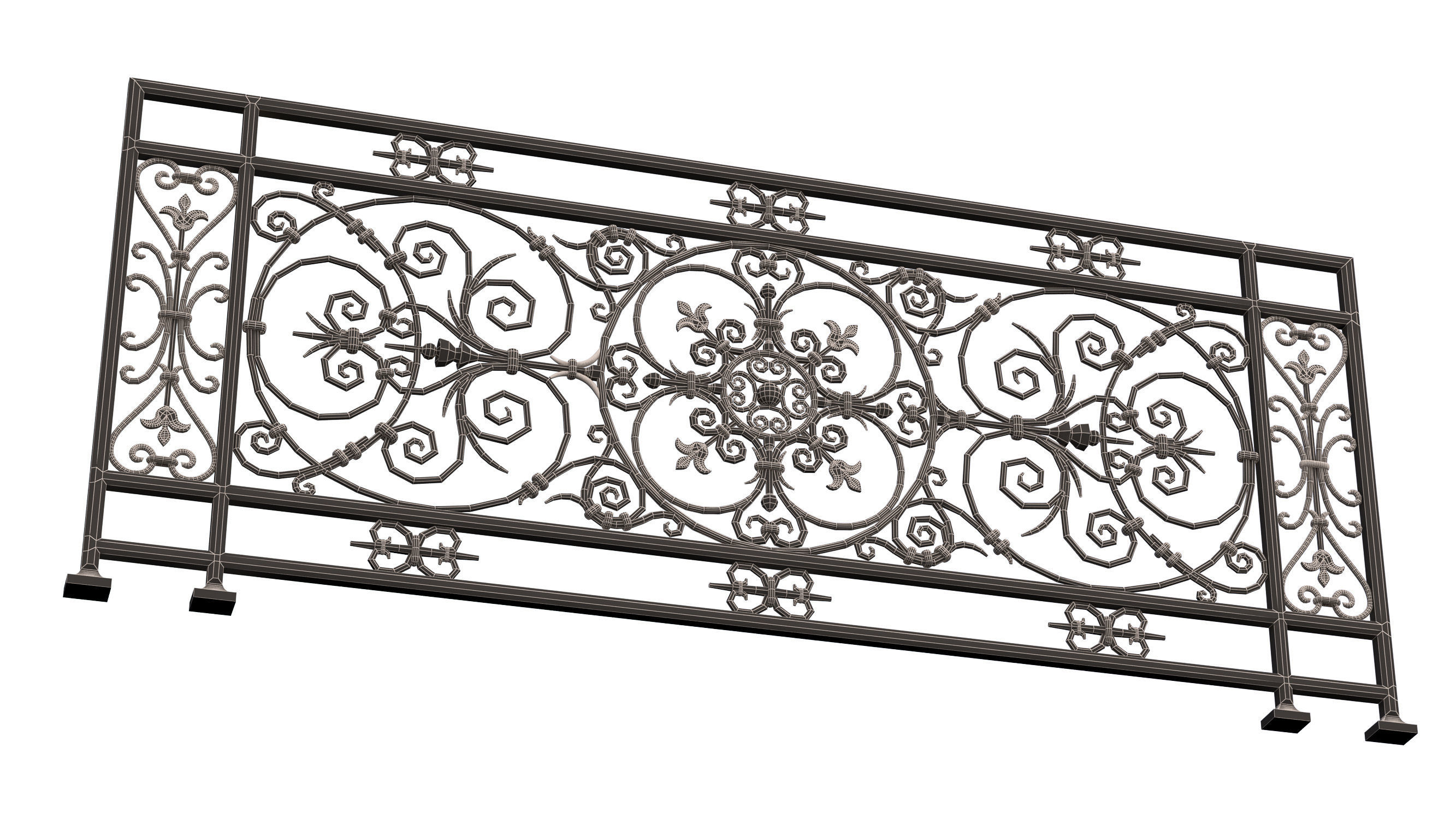 Forging Iron Forged Balcony Railing Baroque Classic Low-poly 3D model_10