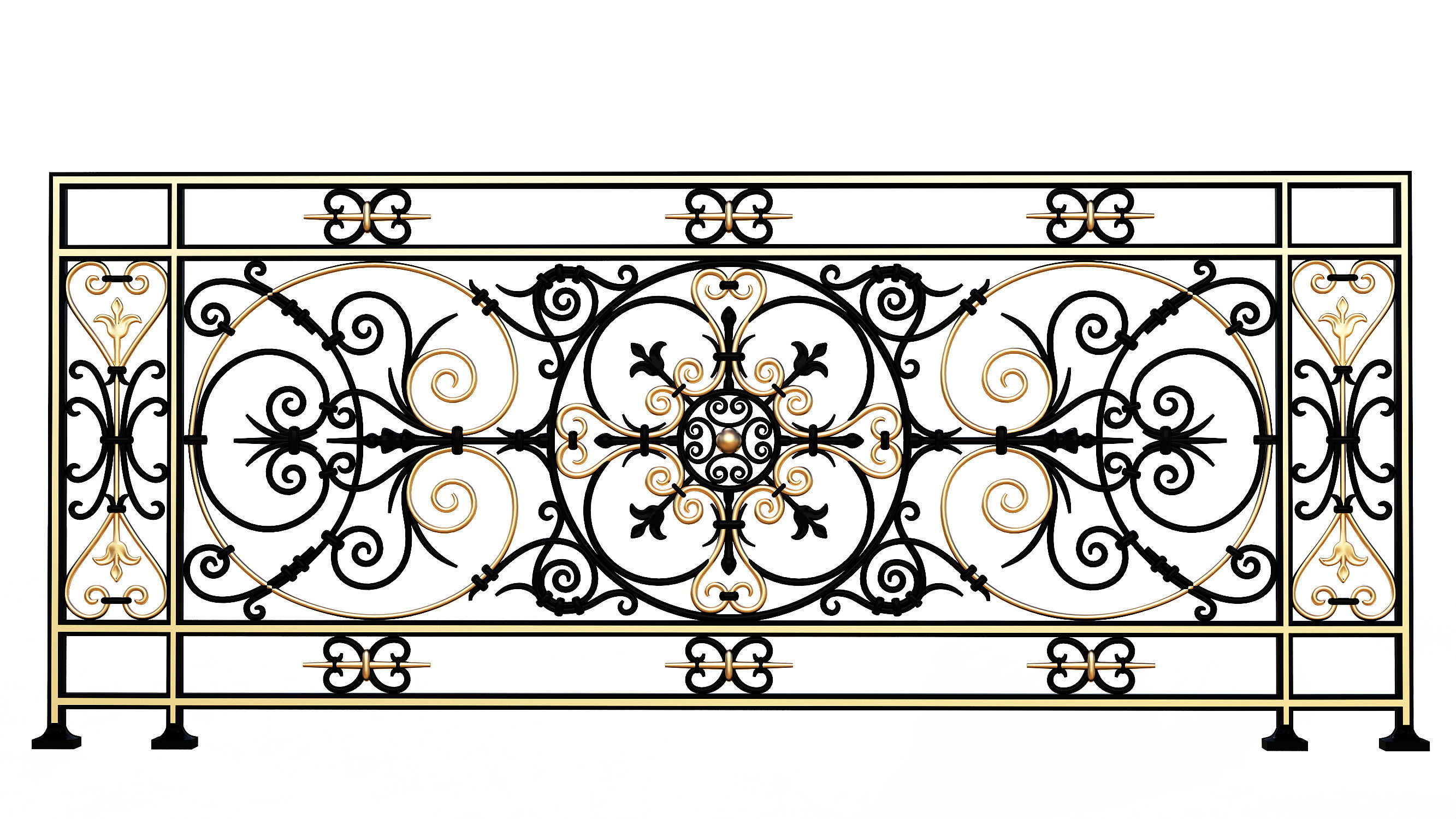 Forging Iron Forged Balcony Railing Baroque Classic Low-poly 3D model_7