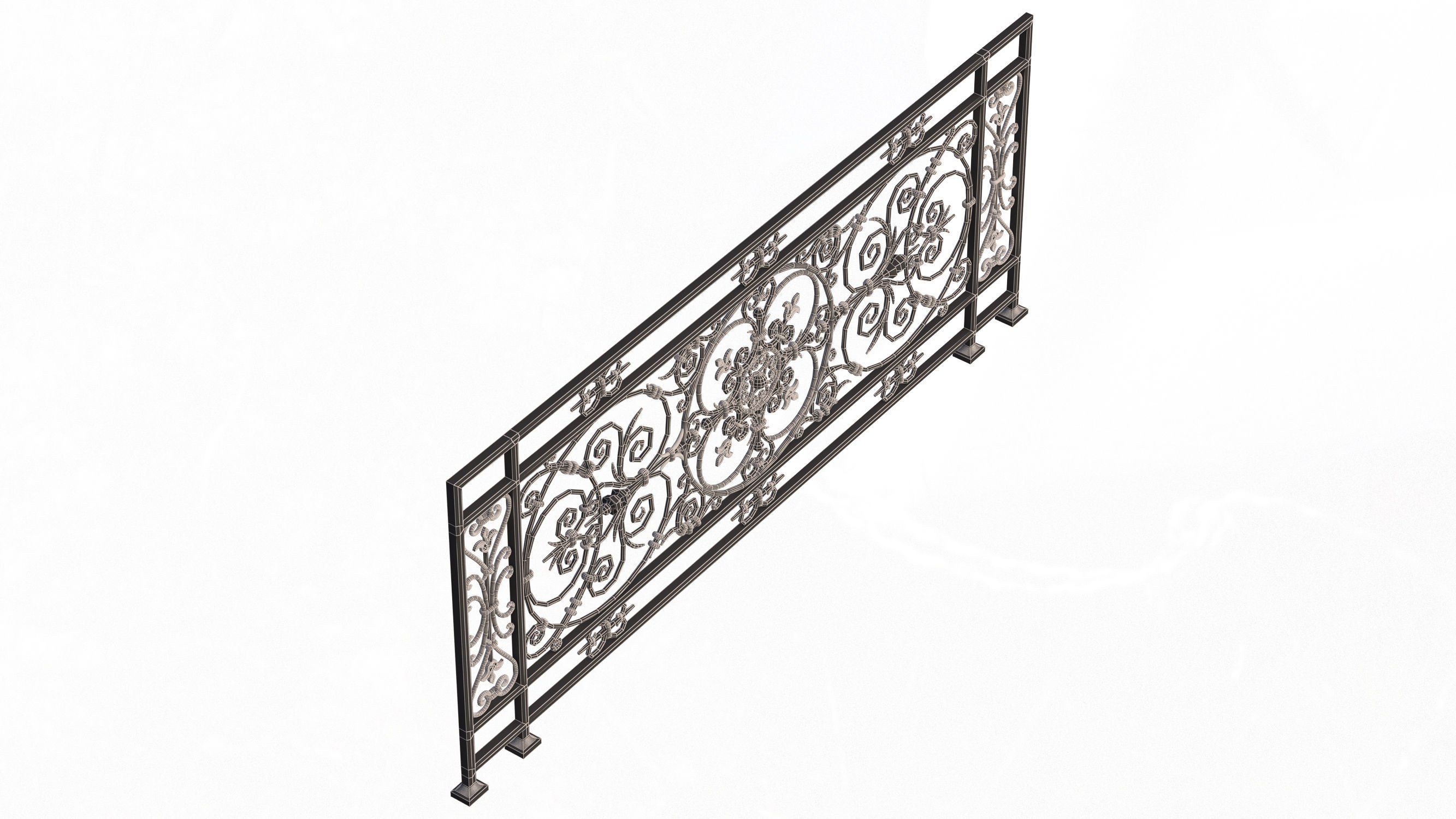 Forging Iron Forged Balcony Railing Baroque Classic Low-poly 3D model_13