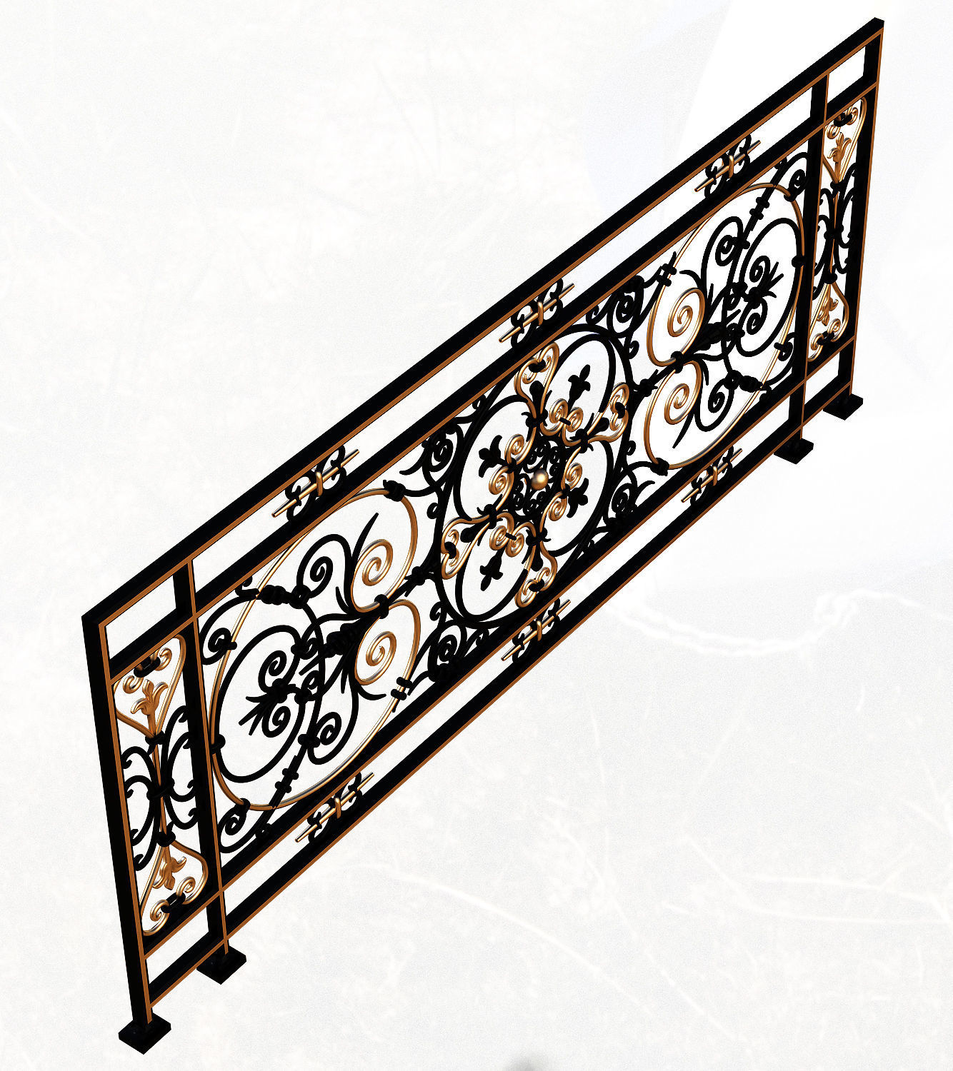 Forging Iron Forged Balcony Railing Baroque Classic Low-poly 3D model_2