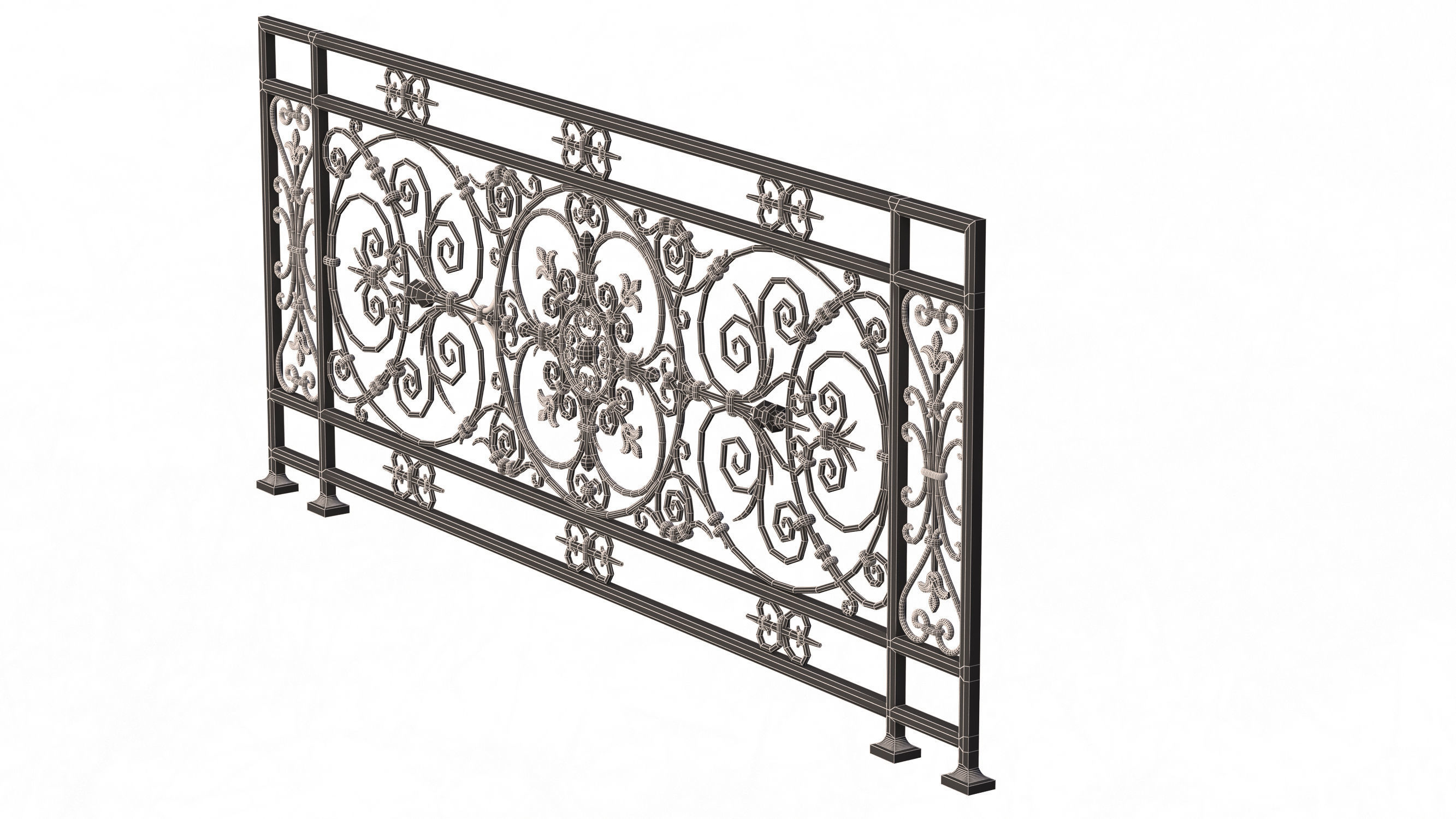 Forging Iron Forged Balcony Railing Baroque Classic Low-poly 3D model_11