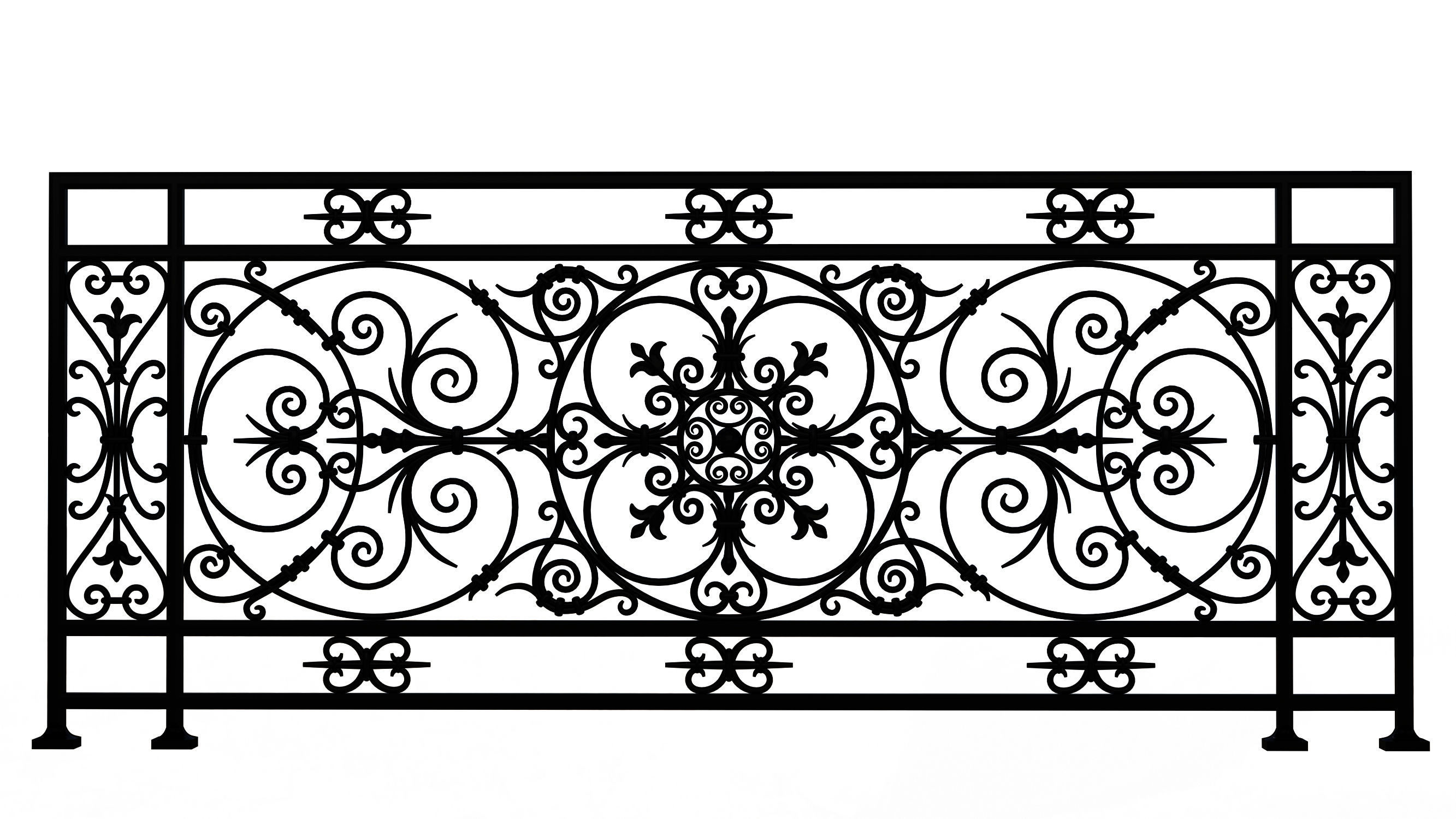 Forging Iron Forged Balcony Railing Baroque Classic Low-poly 3D model_1