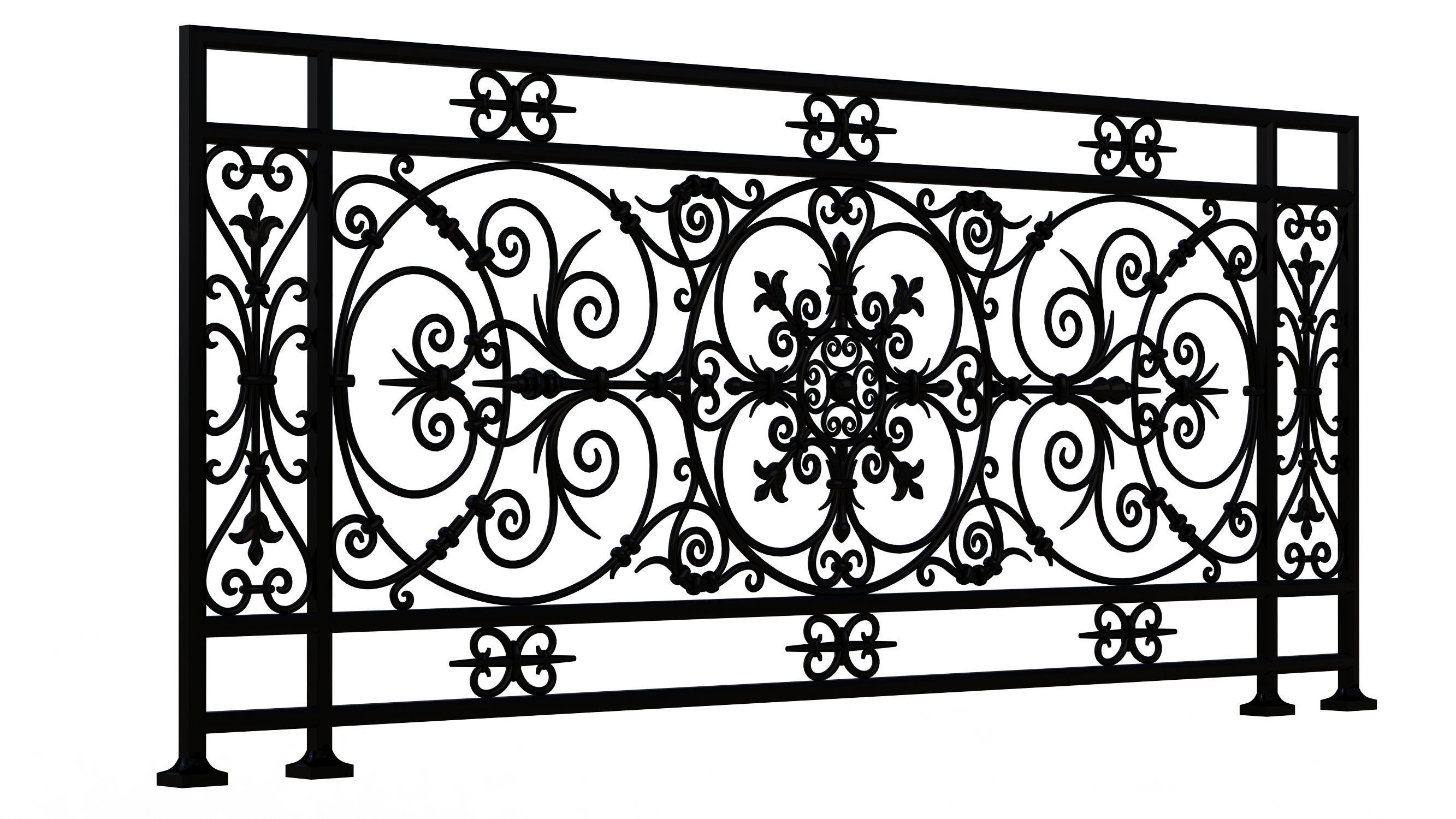 Forging Iron Forged Balcony Railing Baroque Classic Low-poly 3D model_3