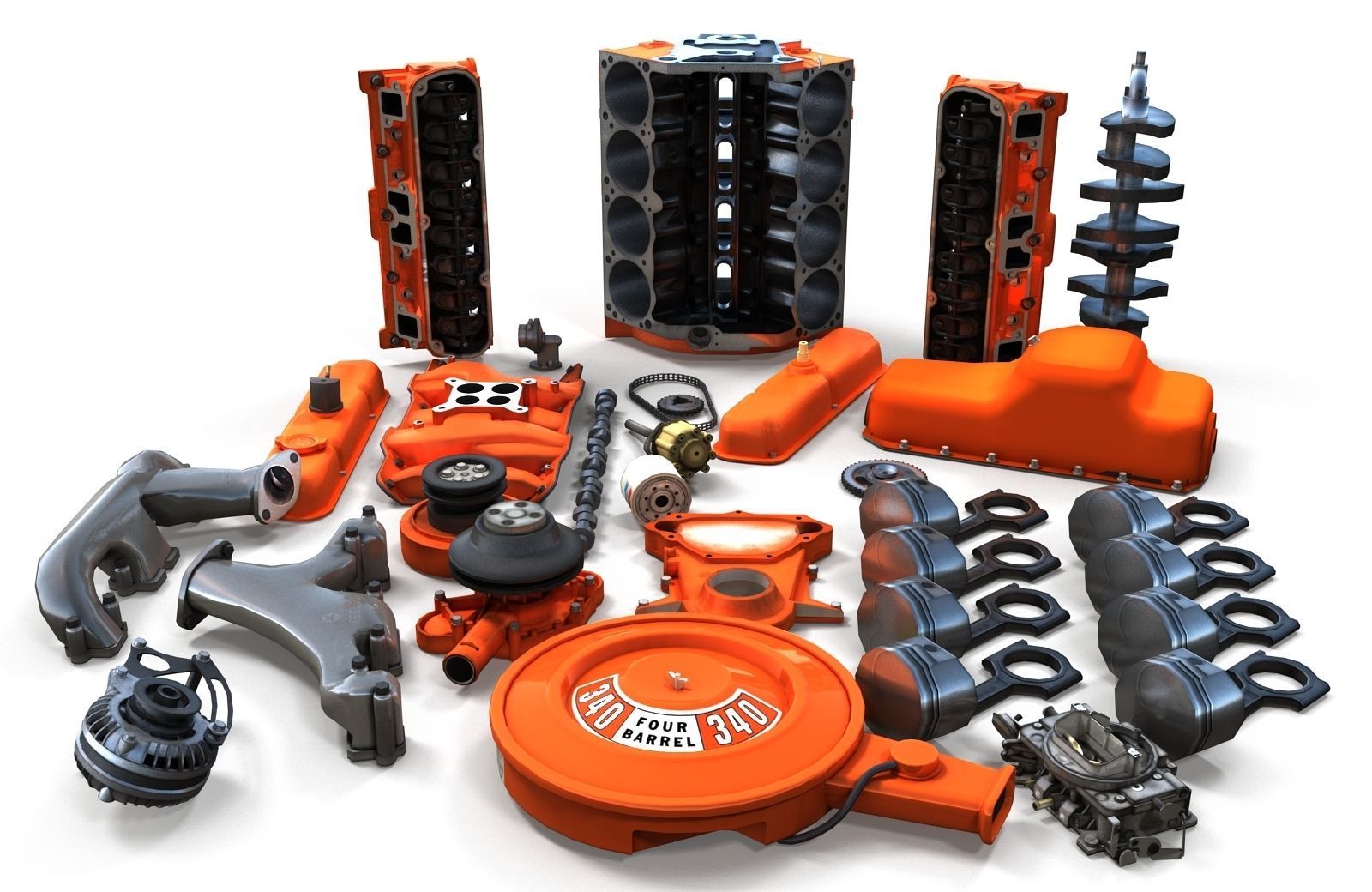 Mopar V8 engine Low-poly 3D model_16