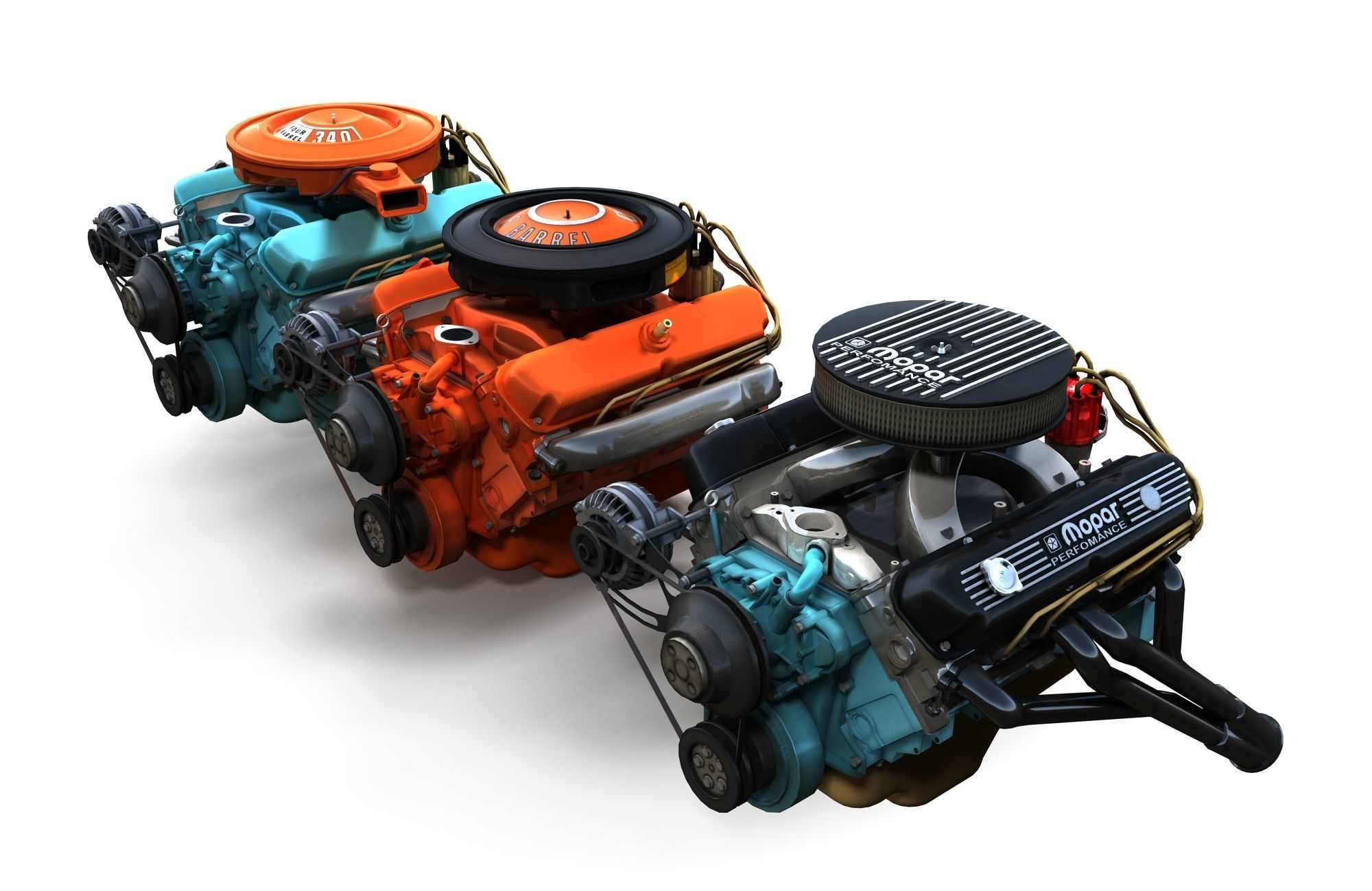 Mopar V8 engine Low-poly 3D model_1