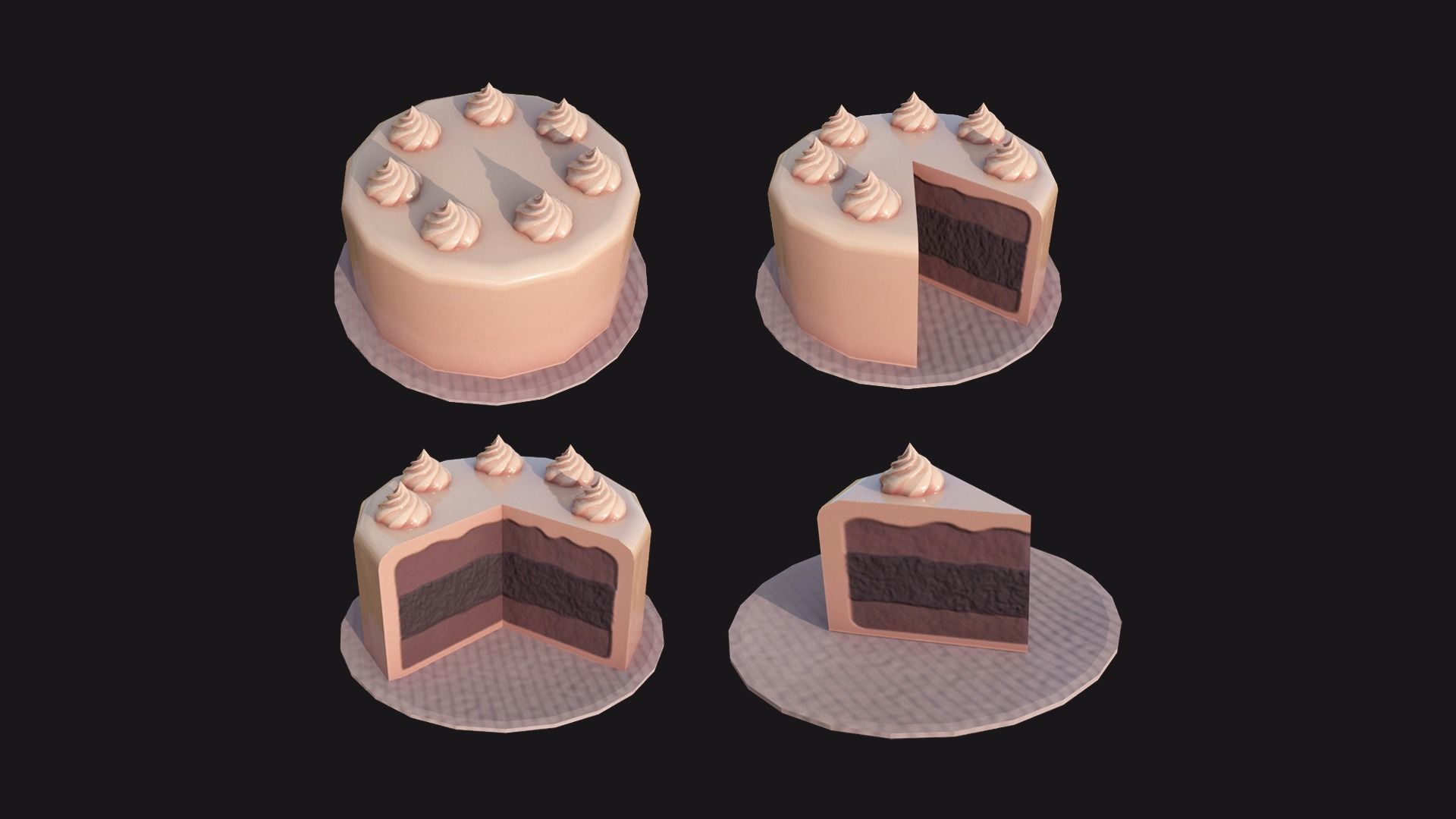 Cartoon Cake Set Low-poly 3D model_5