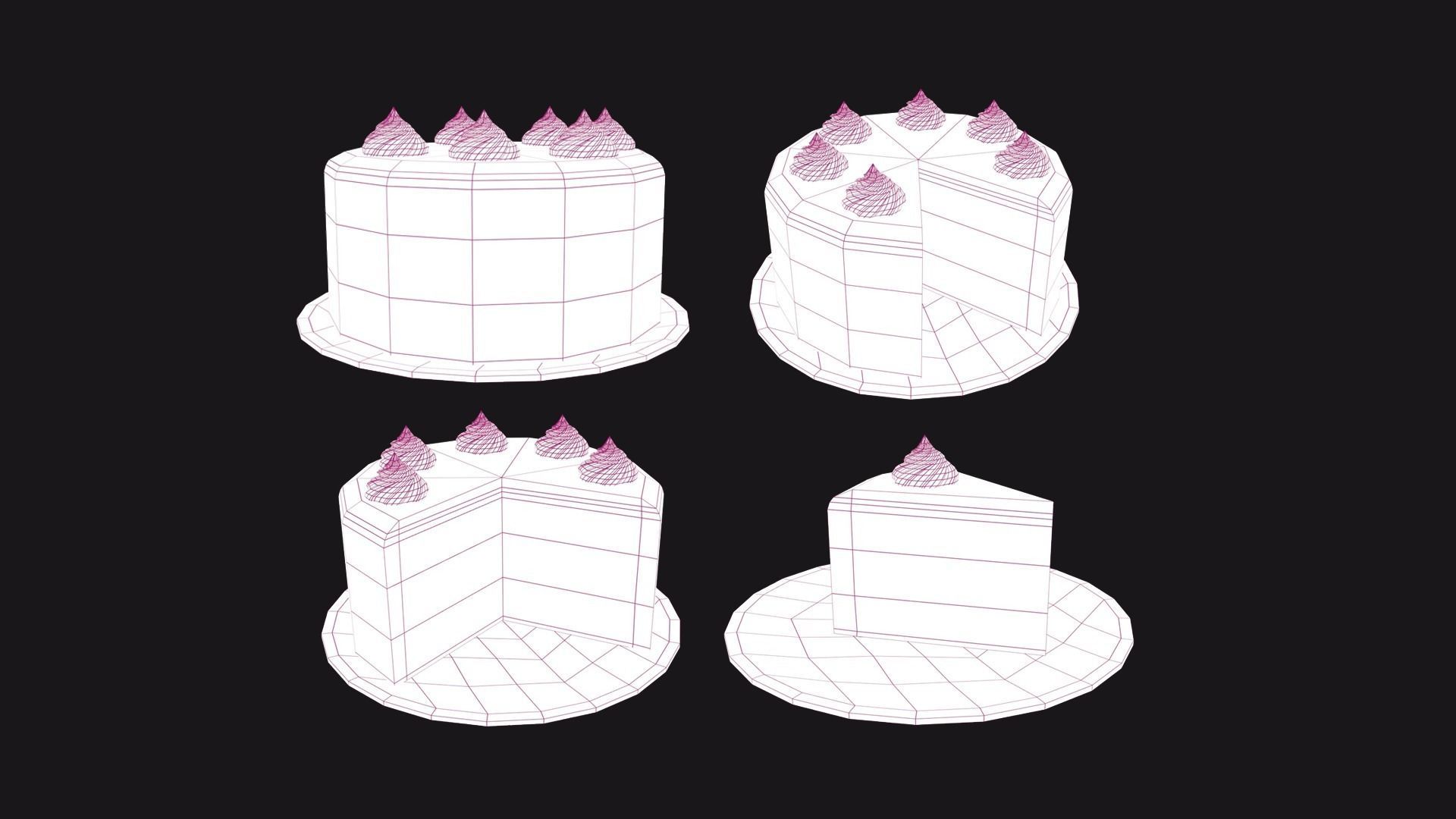 Cartoon Cake Set Low-poly 3D model_2