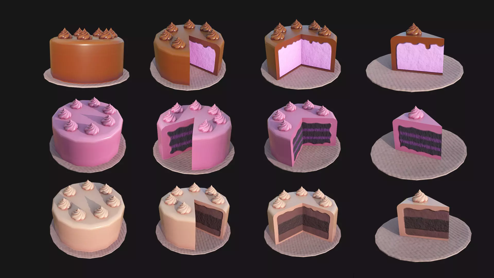 Cartoon Cake Set Low-poly 3D model_0