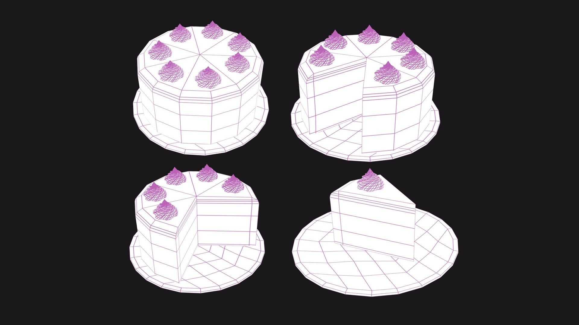 Cartoon Cake Set Low-poly 3D model_4