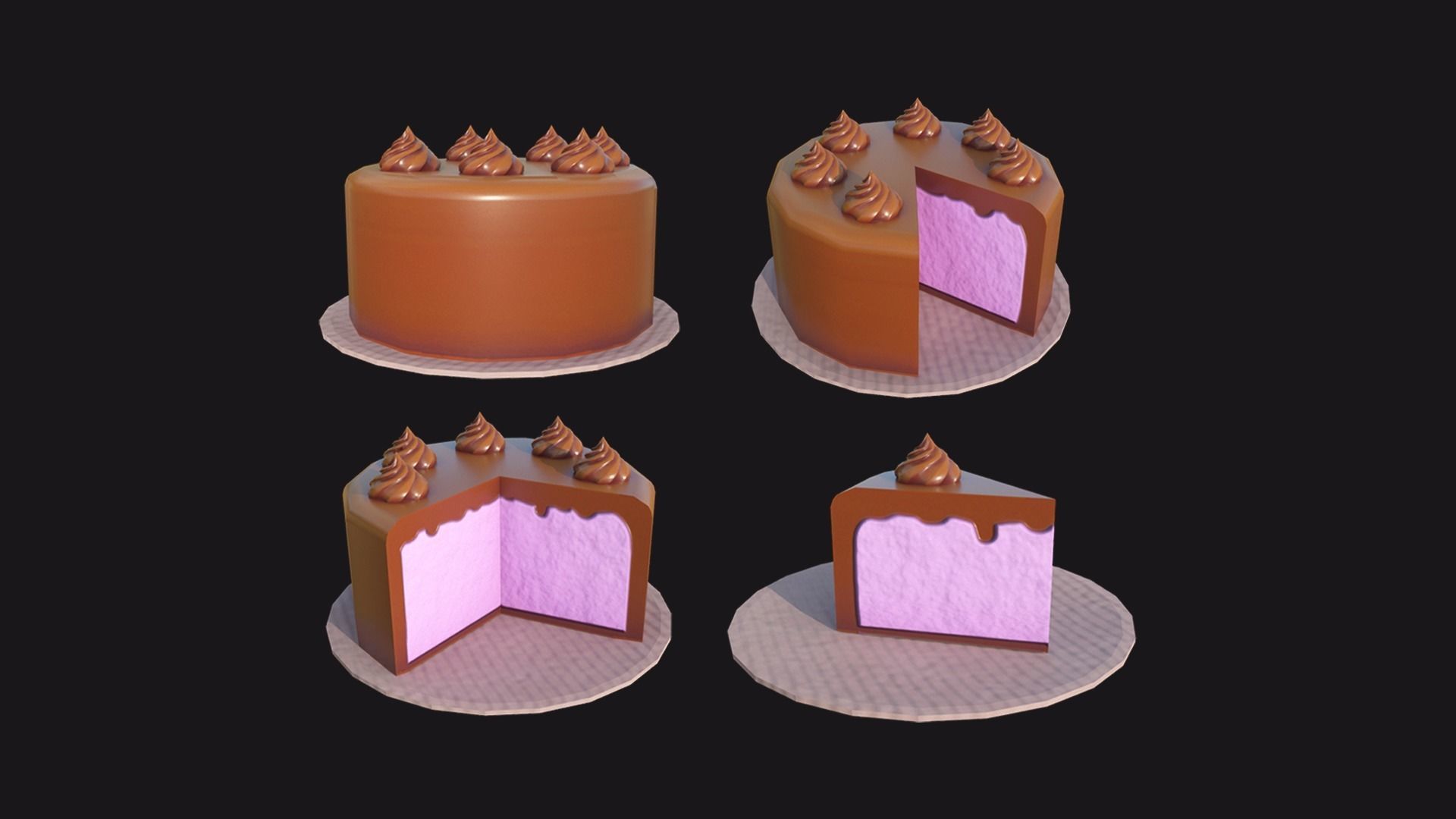 Cartoon Cake Set Low-poly 3D model_1
