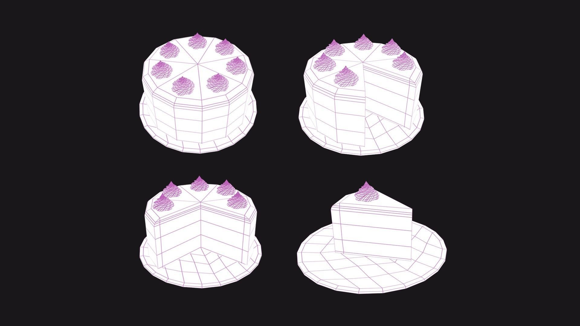 Cartoon Cake Set Low-poly 3D model_6