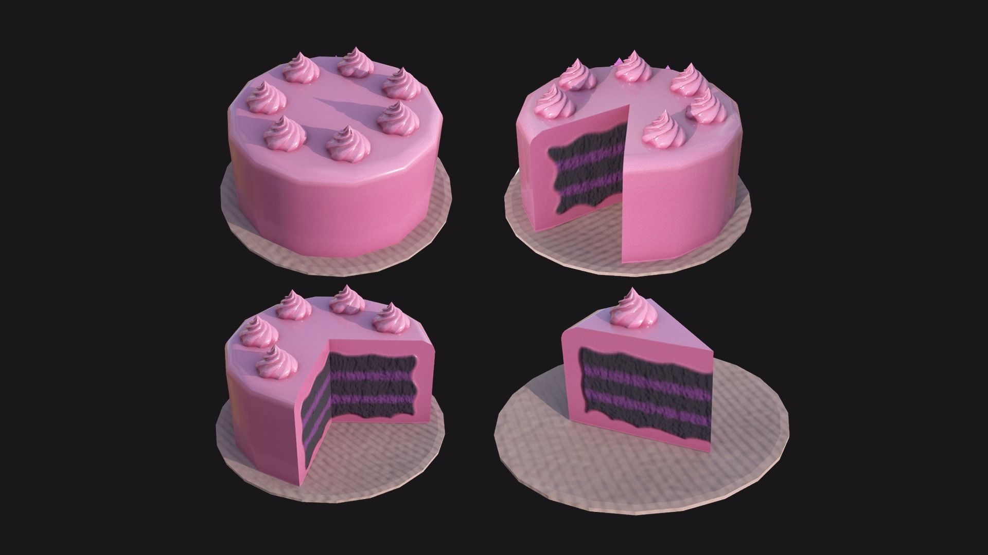 Cartoon Cake Set Low-poly 3D model_3
