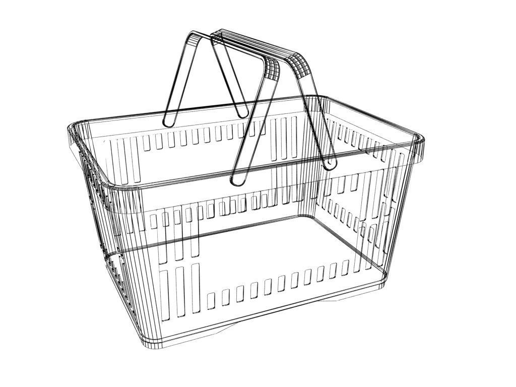 Blue plastic shopping basket for groceries 3D model_6