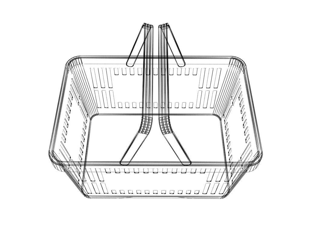 Blue plastic shopping basket for groceries 3D model_9