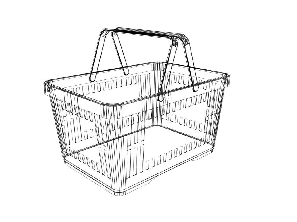 Blue plastic shopping basket for groceries 3D model_5