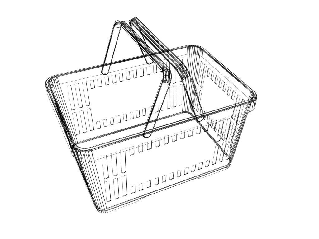 Blue plastic shopping basket for groceries 3D model_7
