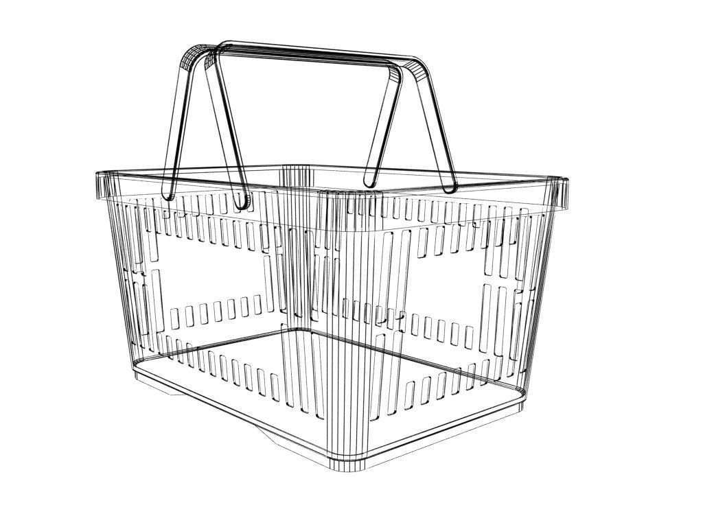 Blue plastic shopping basket for groceries 3D model_8