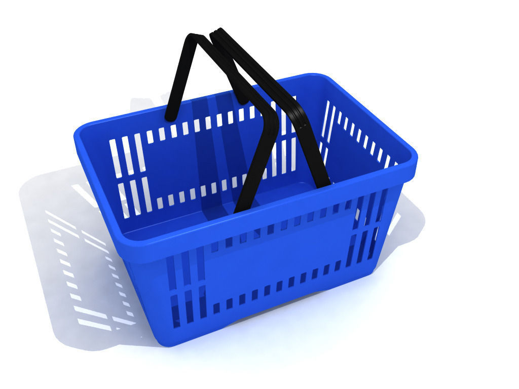 Blue plastic shopping basket for groceries 3D model_3
