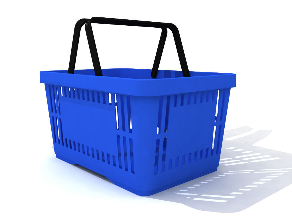 Blue plastic shopping basket for groceries 3D model_2