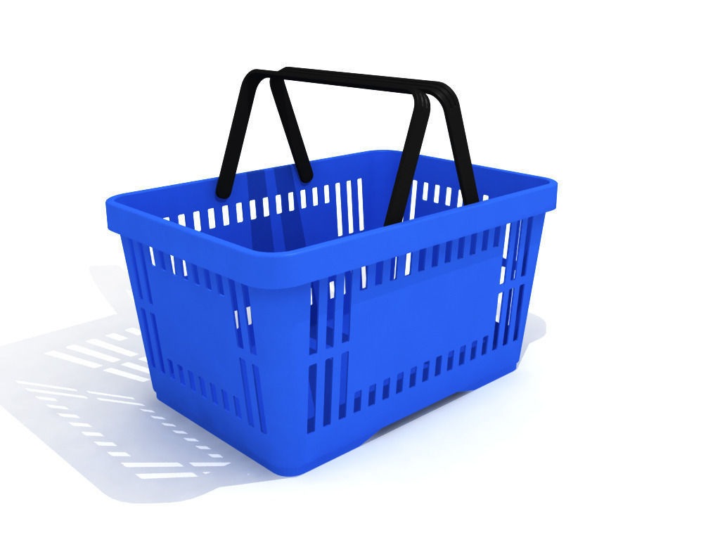 Blue plastic shopping basket for groceries 3D model_4