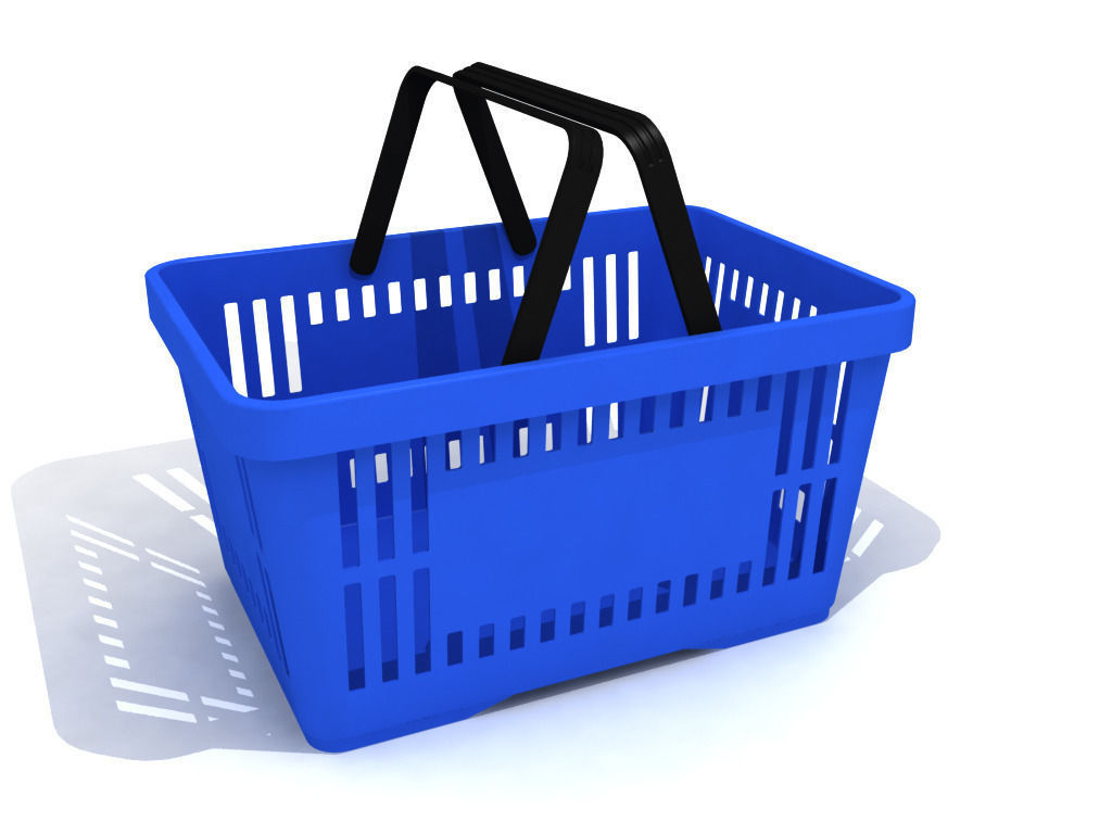 Blue plastic shopping basket for groceries 3D model_1