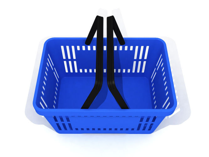 Blue plastic shopping basket for groceries 3D model