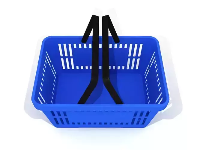 Blue plastic shopping basket for groceries 3D model