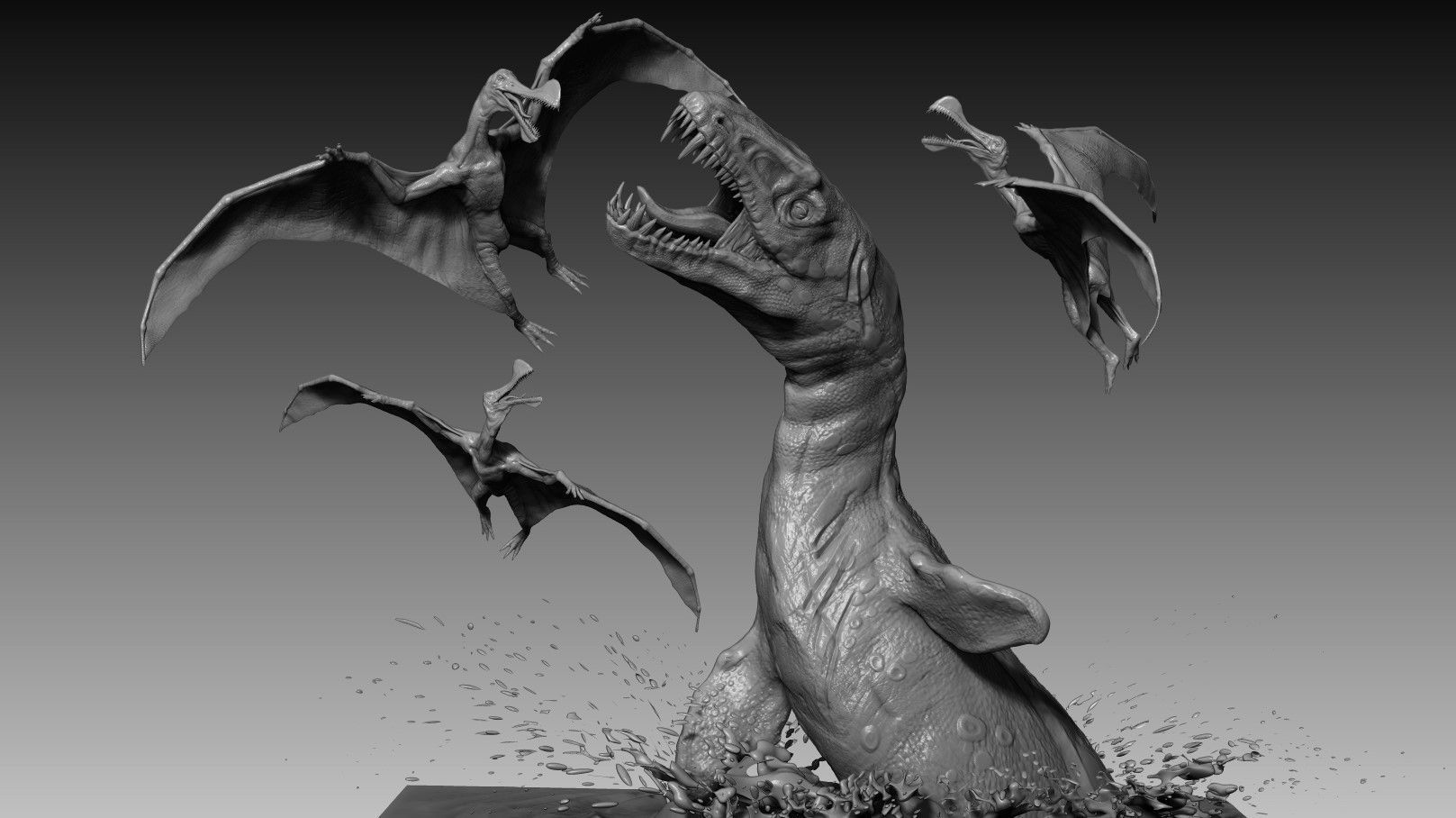 Mosasaurs VS Ornithoheirus High Poly Scene 3D model_5