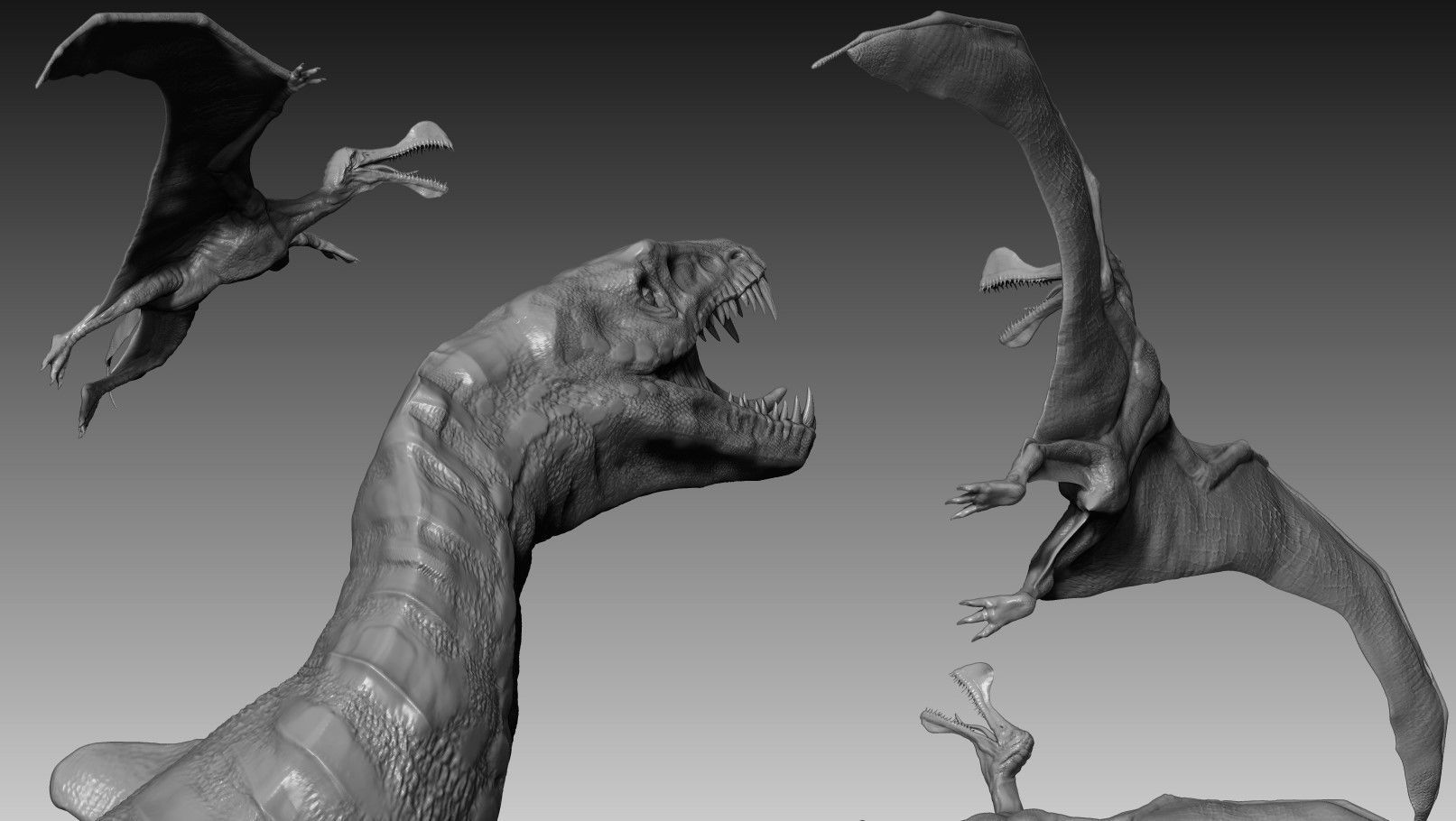Mosasaurs VS Ornithoheirus High Poly Scene 3D model_9