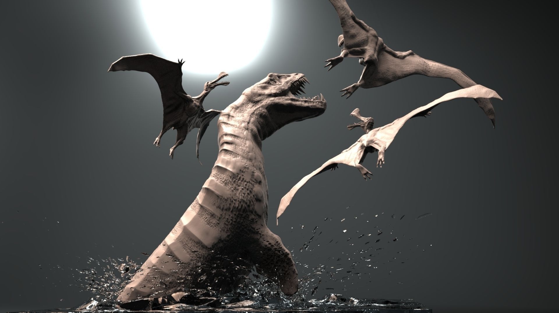 Mosasaurs VS Ornithoheirus High Poly Scene 3D model_3