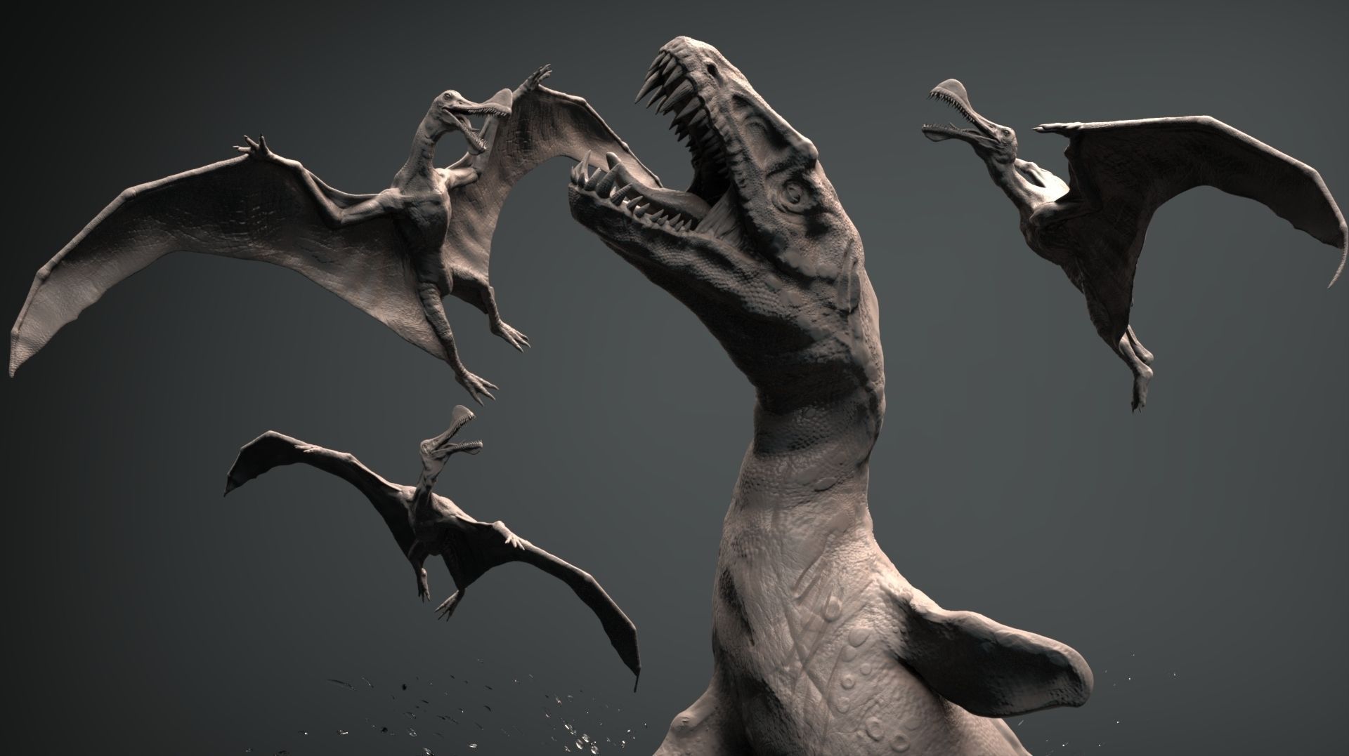 Mosasaurs VS Ornithoheirus High Poly Scene 3D model_2
