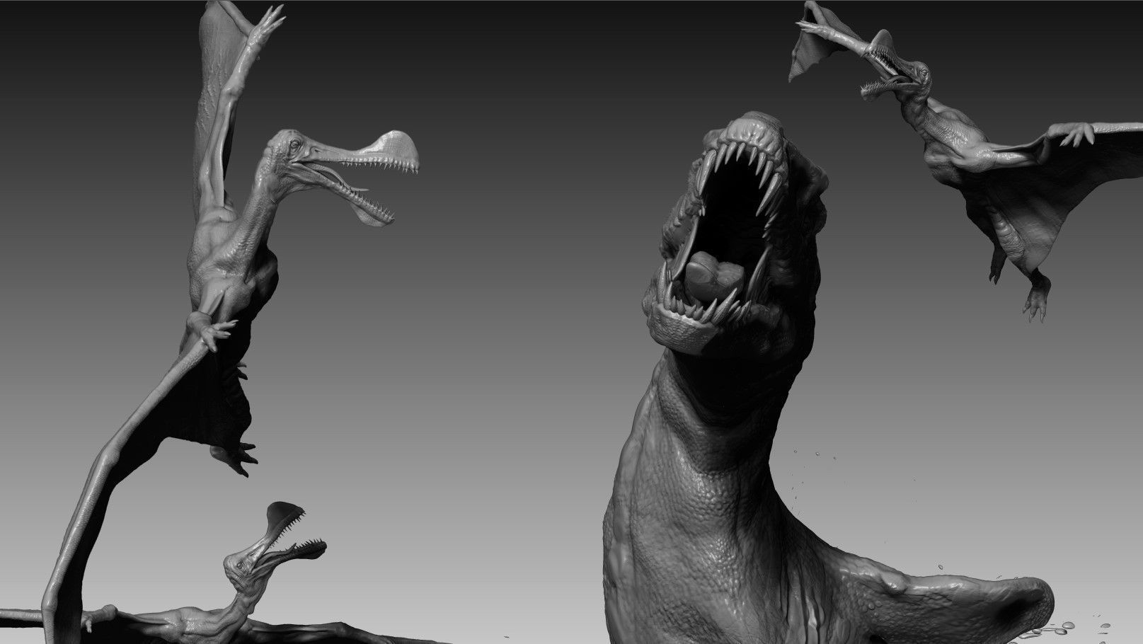 Mosasaurs VS Ornithoheirus High Poly Scene 3D model_10