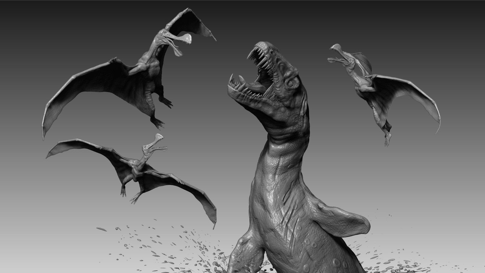 Mosasaurs VS Ornithoheirus High Poly Scene 3D model_12