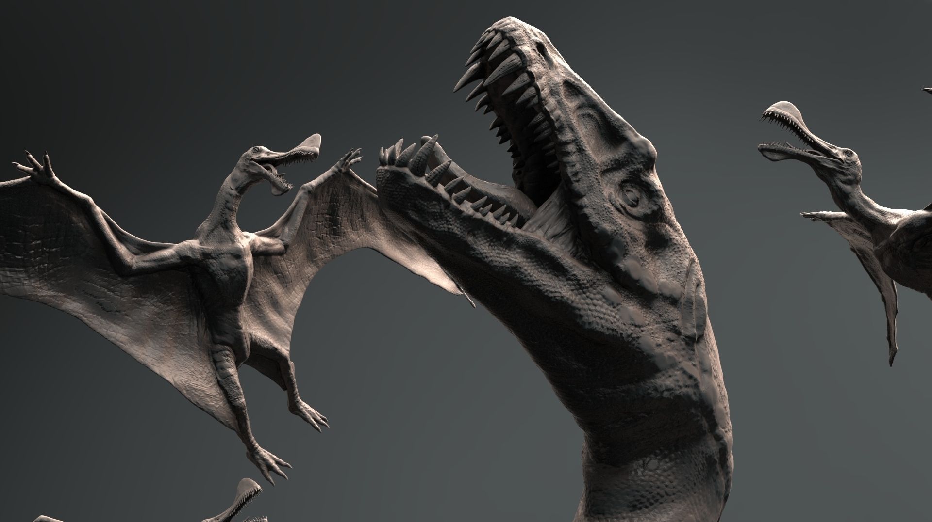 Mosasaurs VS Ornithoheirus High Poly Scene 3D model_4