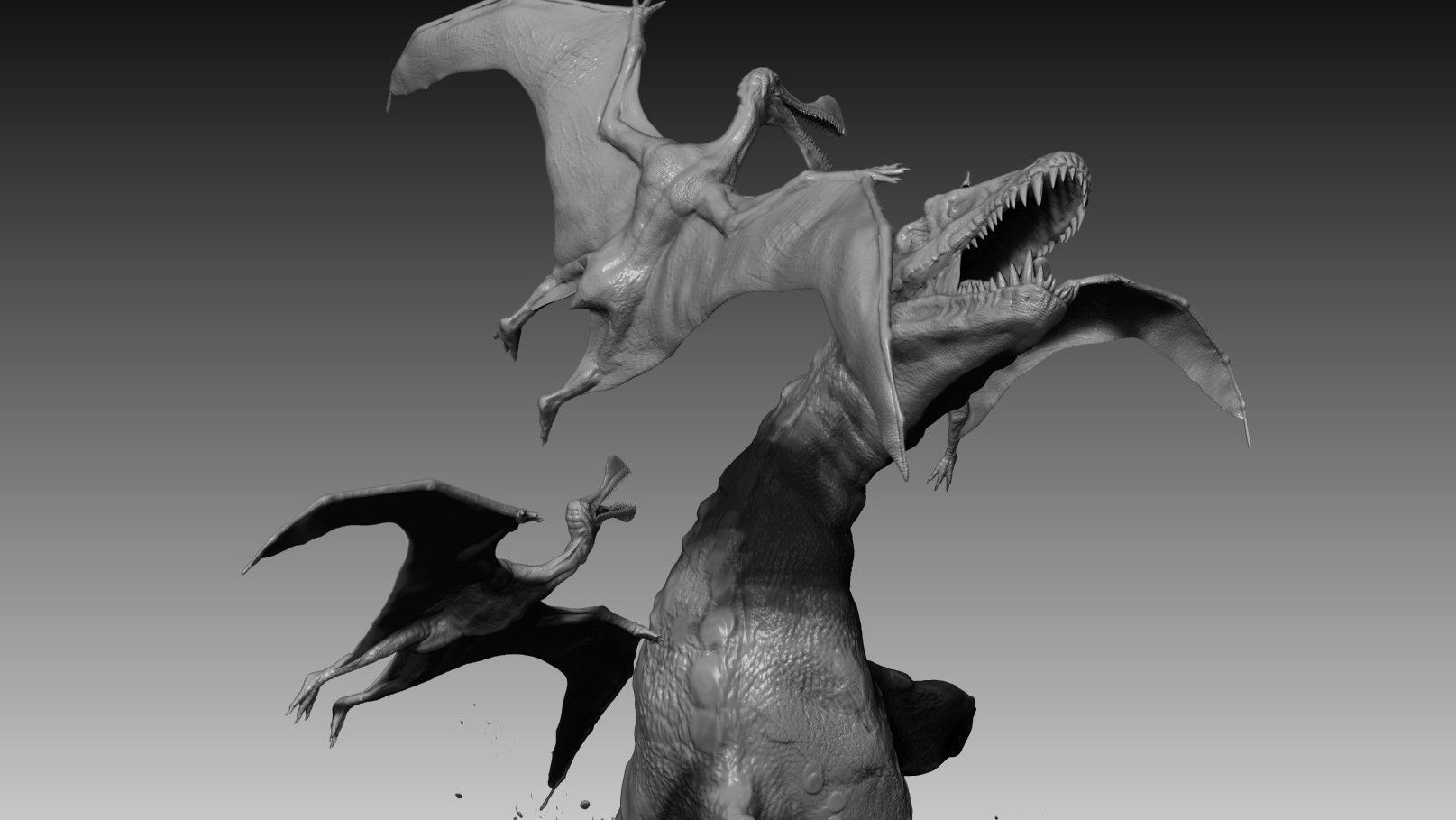 Mosasaurs VS Ornithoheirus High Poly Scene 3D model_6