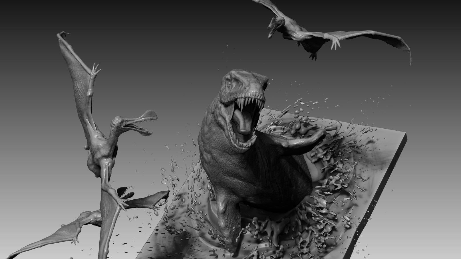 Mosasaurs VS Ornithoheirus High Poly Scene 3D model_13