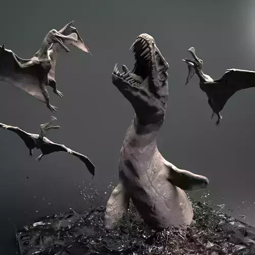 Mosasaurs VS Ornithoheirus High Poly Scene